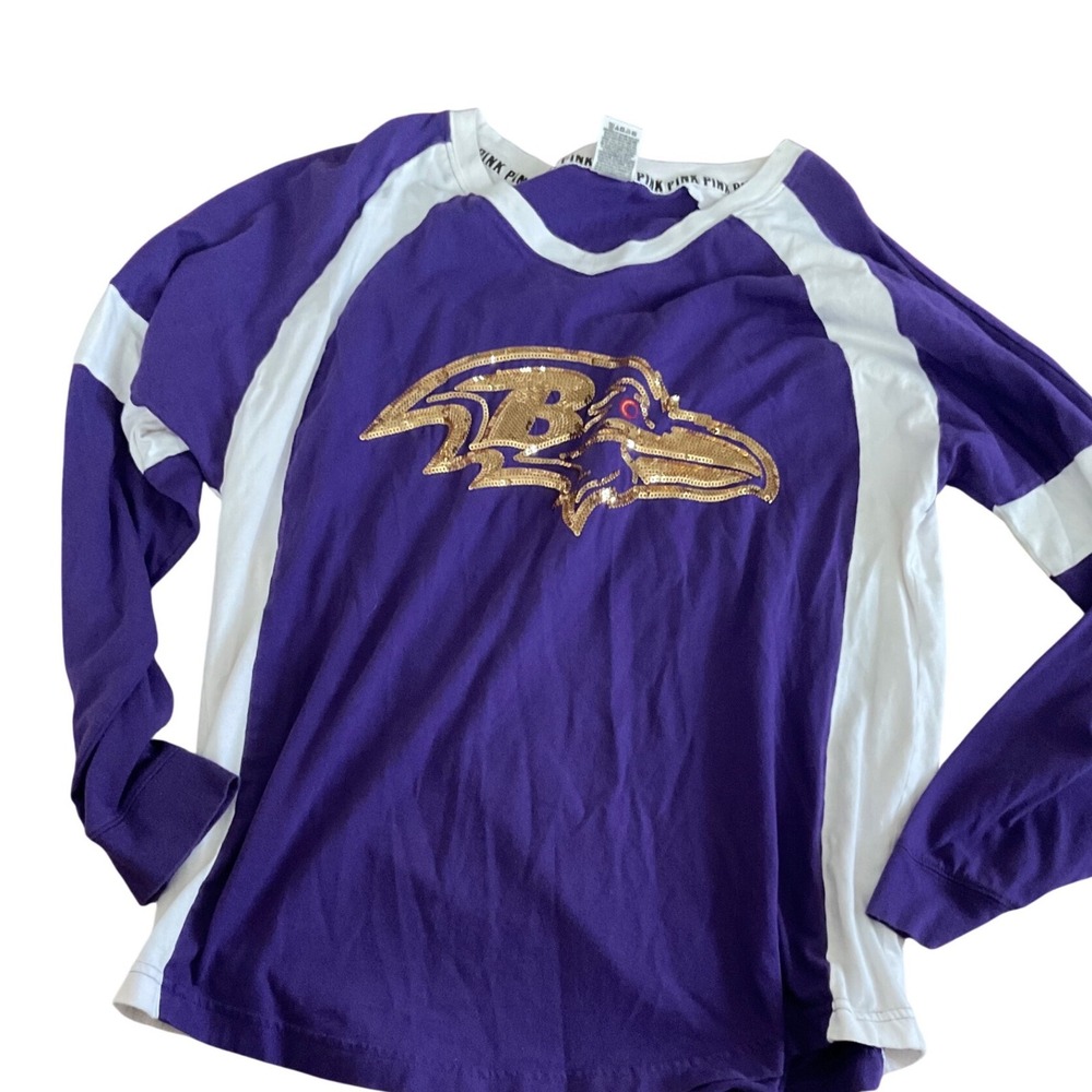 PINK Victoria's‎ Secret Baltimore Ravens NFL Sequin Long Sleeve Shirt Purple L